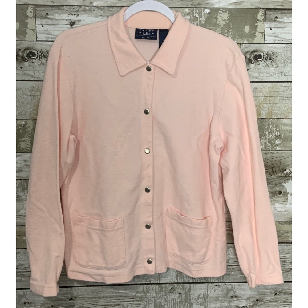 Crazy Horse Petites Pink Long Sleeve Snap Front Collared Shirt Blouse Size PL